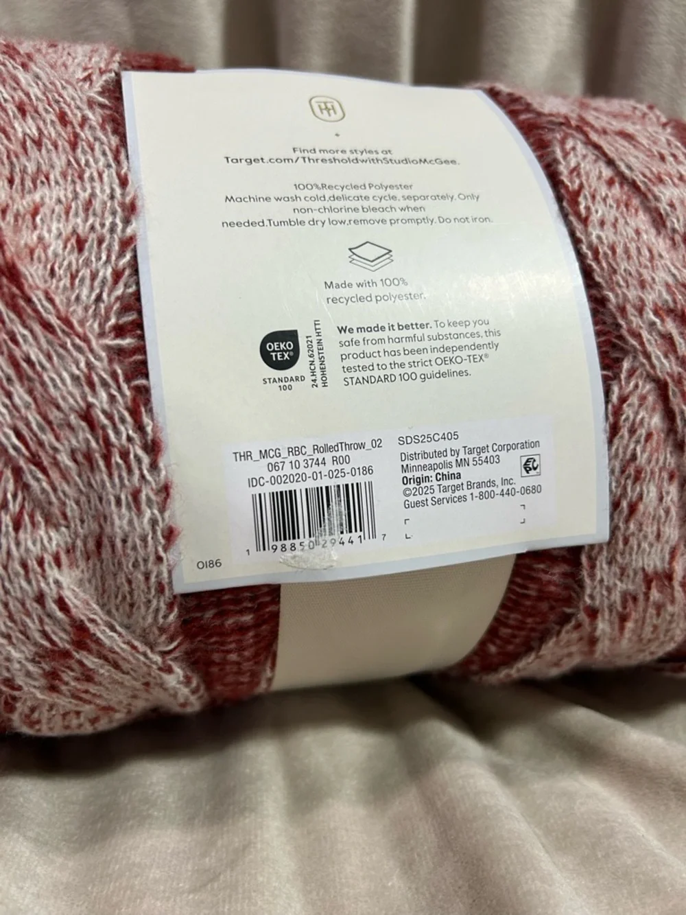 Threshold Braided Cable-Knit Throw in Red and Cream